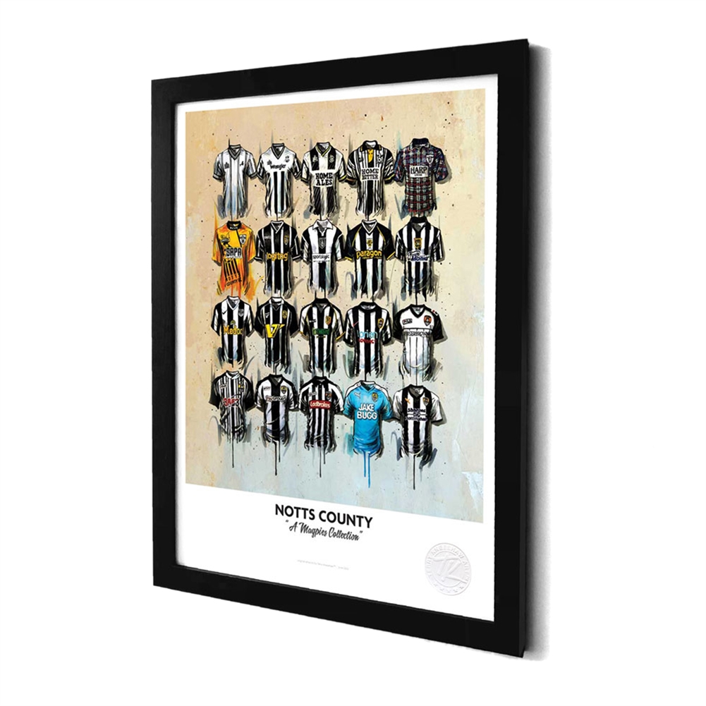 Terry Kneeshaw A3 Framed Football Shirt History Prints (Notts County)