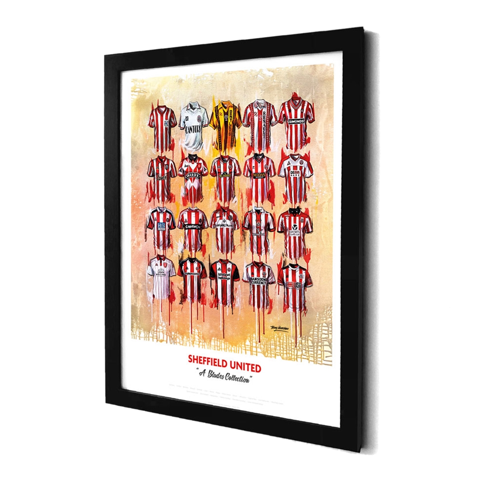 Terry Kneeshaw A3 Framed Football Shirt History Prints (Sheffield United)