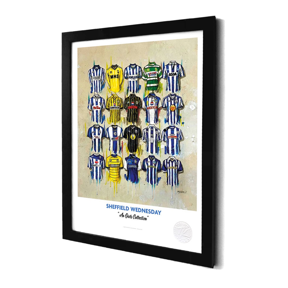 Terry Kneeshaw A3 Framed Football Shirt History Prints (Sheffield Wednesday)
