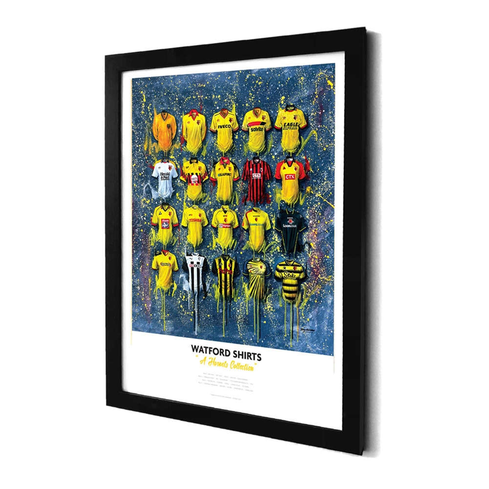 Terry Kneeshaw A3 Framed Football Shirt History Prints (Watford)