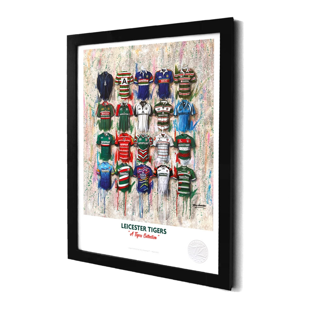 Terry Kneeshaw A3 Framed Rugby Shirt History Prints (Leicester Tigers)