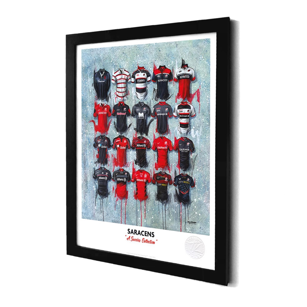 Terry Kneeshaw A3 Framed Rugby Shirt History Prints (Saracens)