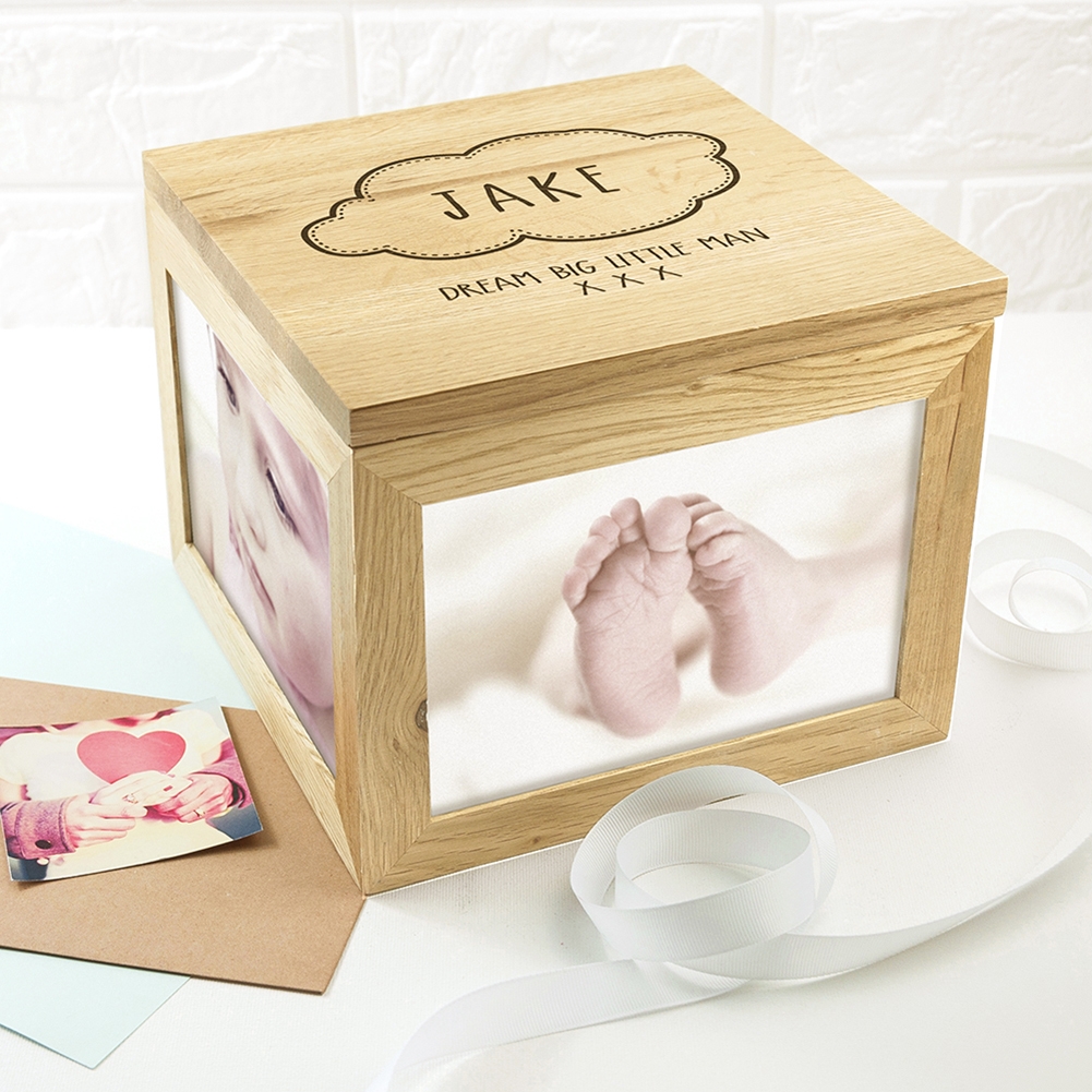 Treat Gifts (Opazlight) Personalised Name In Cloud Oak Photo Keepsake Box