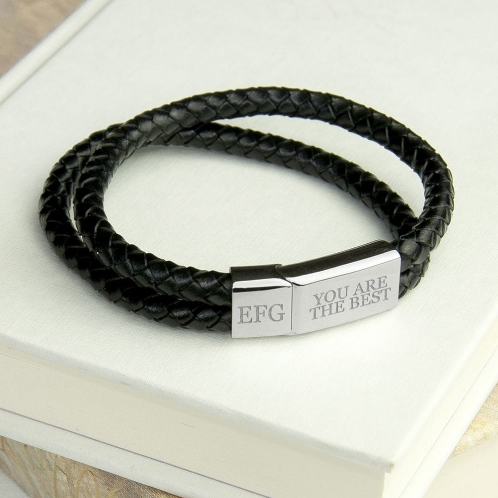 Treat Gifts (Opazlight) Men's Black Personalised Dual Leather Bracelet