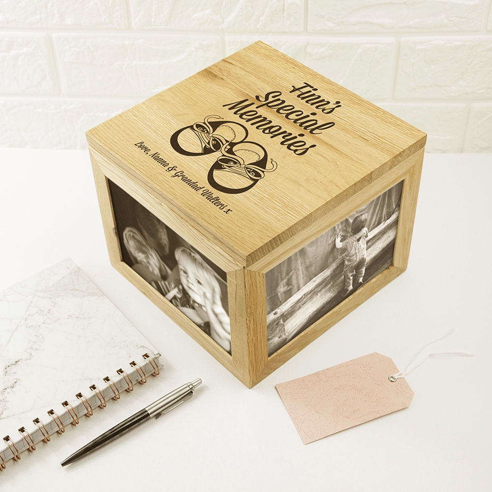 Treat Gifts (Opazlight) Men's Personalised Baby Boy Keepsake Box Photo Cube