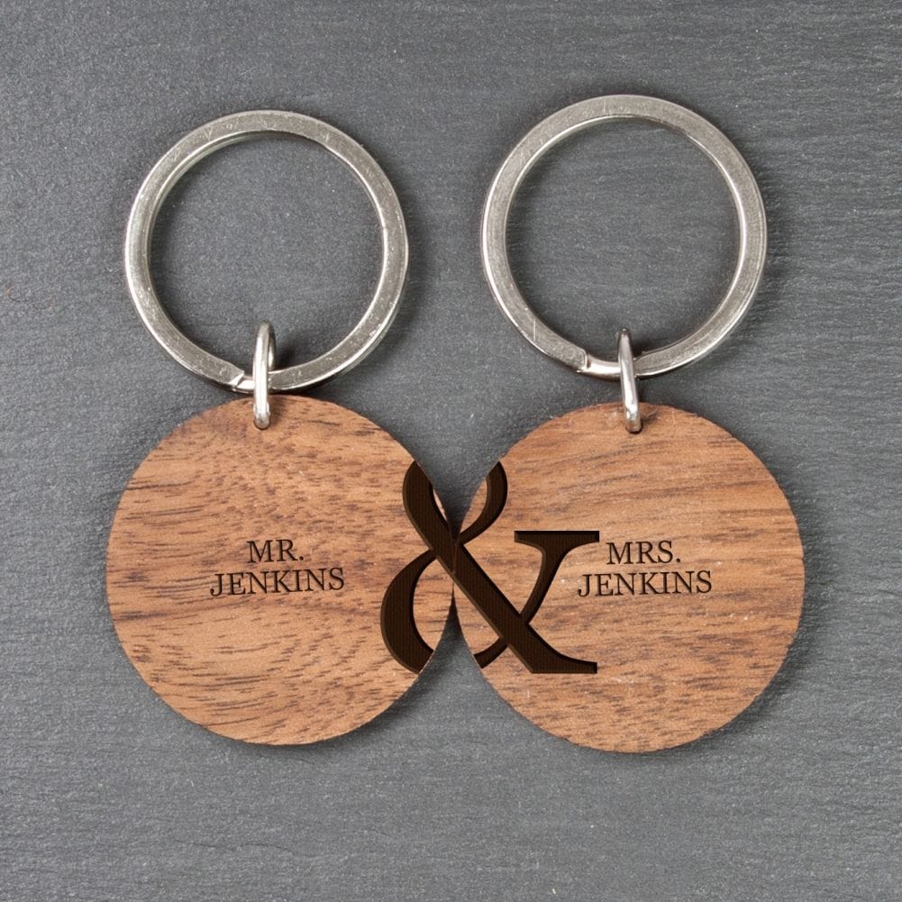 Treat Gifts (Opazlight) Personalised Couples Set Of Two Wooden Keyrings