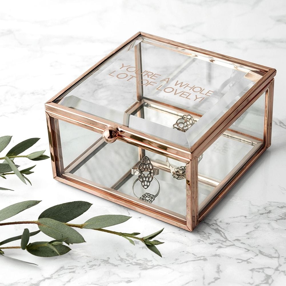 Treat Gifts (Opazlight) Gold Personalised Rose Glass Trinket Box