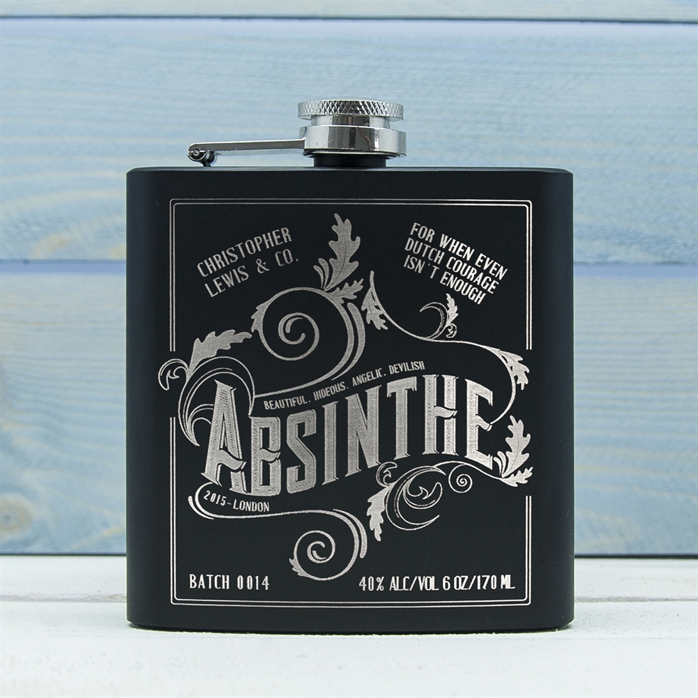 Treat Gifts (Opazlight) Black/Green Personalised Vintage Hip Flask (Absinthe)