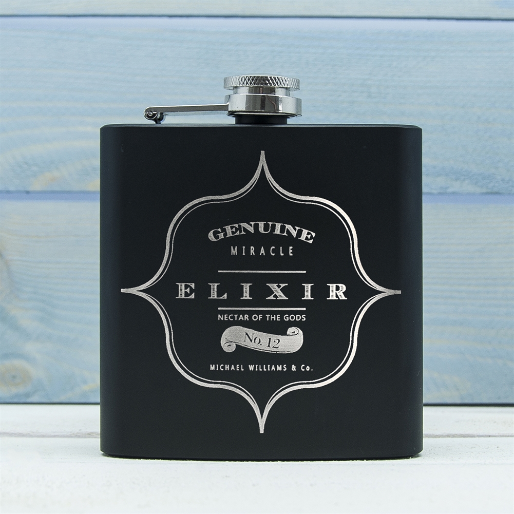 Treat Gifts (Opazlight) Black/Green Personalised Vintage Hip Flask (Elixir)