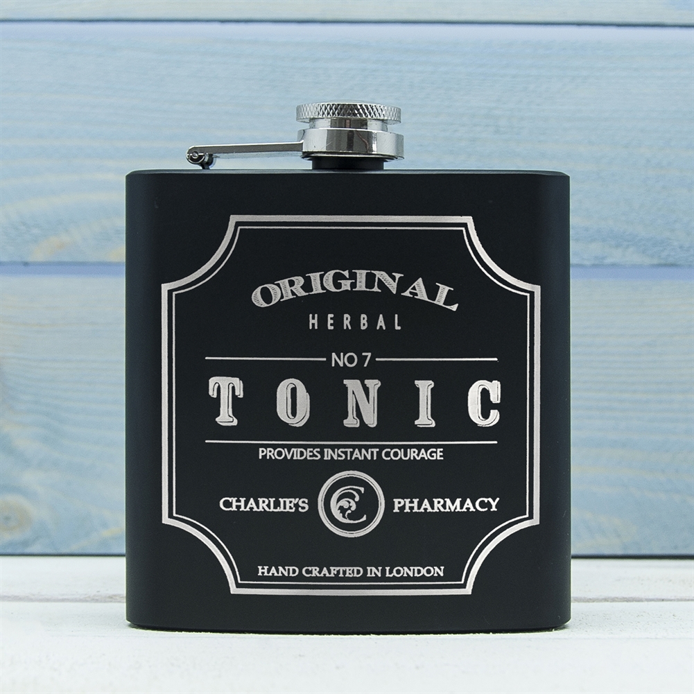 Treat Gifts (Opazlight) Black/Green Personalised Vintage Hip Flask (Tonic)