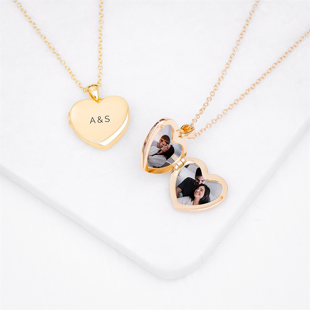 Treat Gifts (Opazlight) Gold Personalised Photo Locket Necklaces (Heart - )