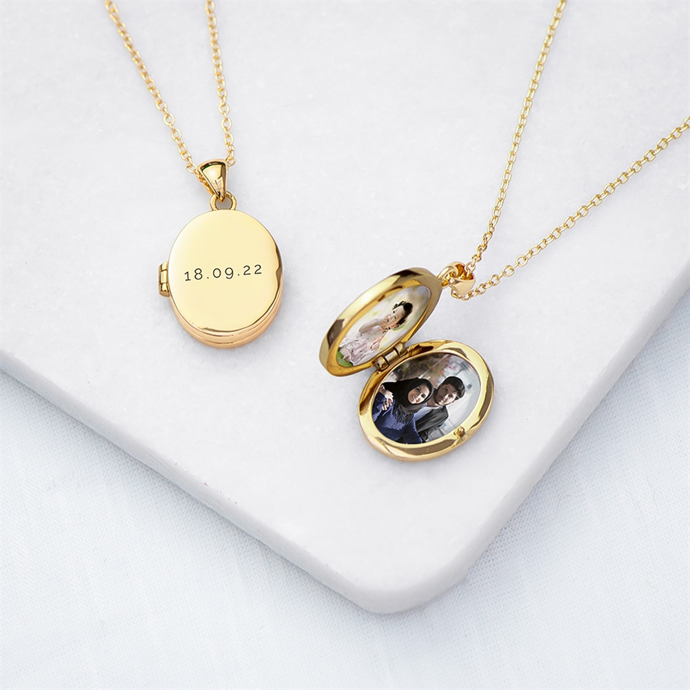 Treat Gifts (Opazlight) Gold Personalised Photo Locket Necklaces (Oval - )