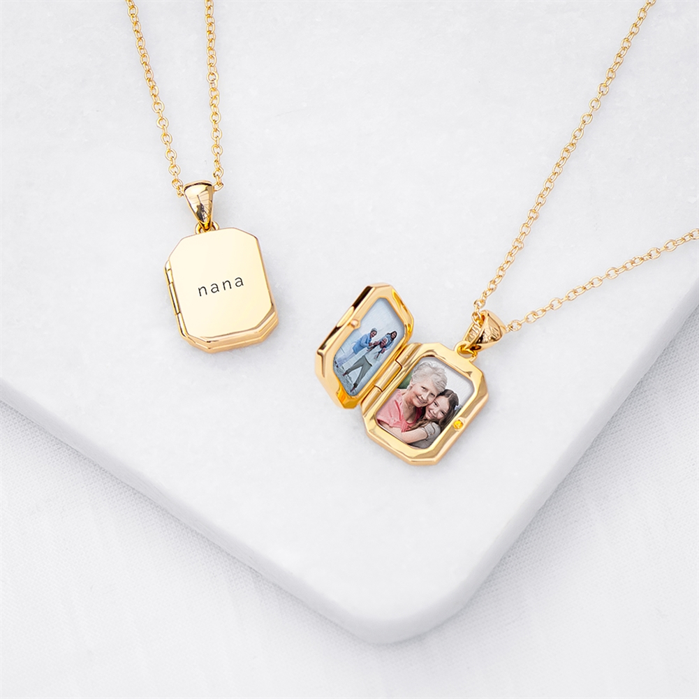 Treat Gifts (Opazlight) Gold Personalised Photo Locket Necklaces (Rectangle - )