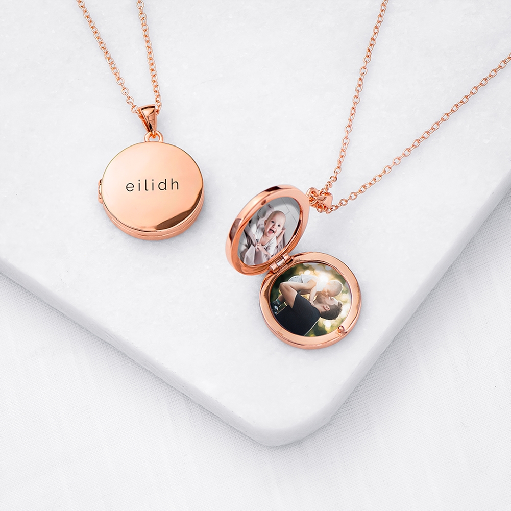 Treat Gifts (Opazlight) Gold Personalised Photo Locket Necklaces (Round - Rose )
