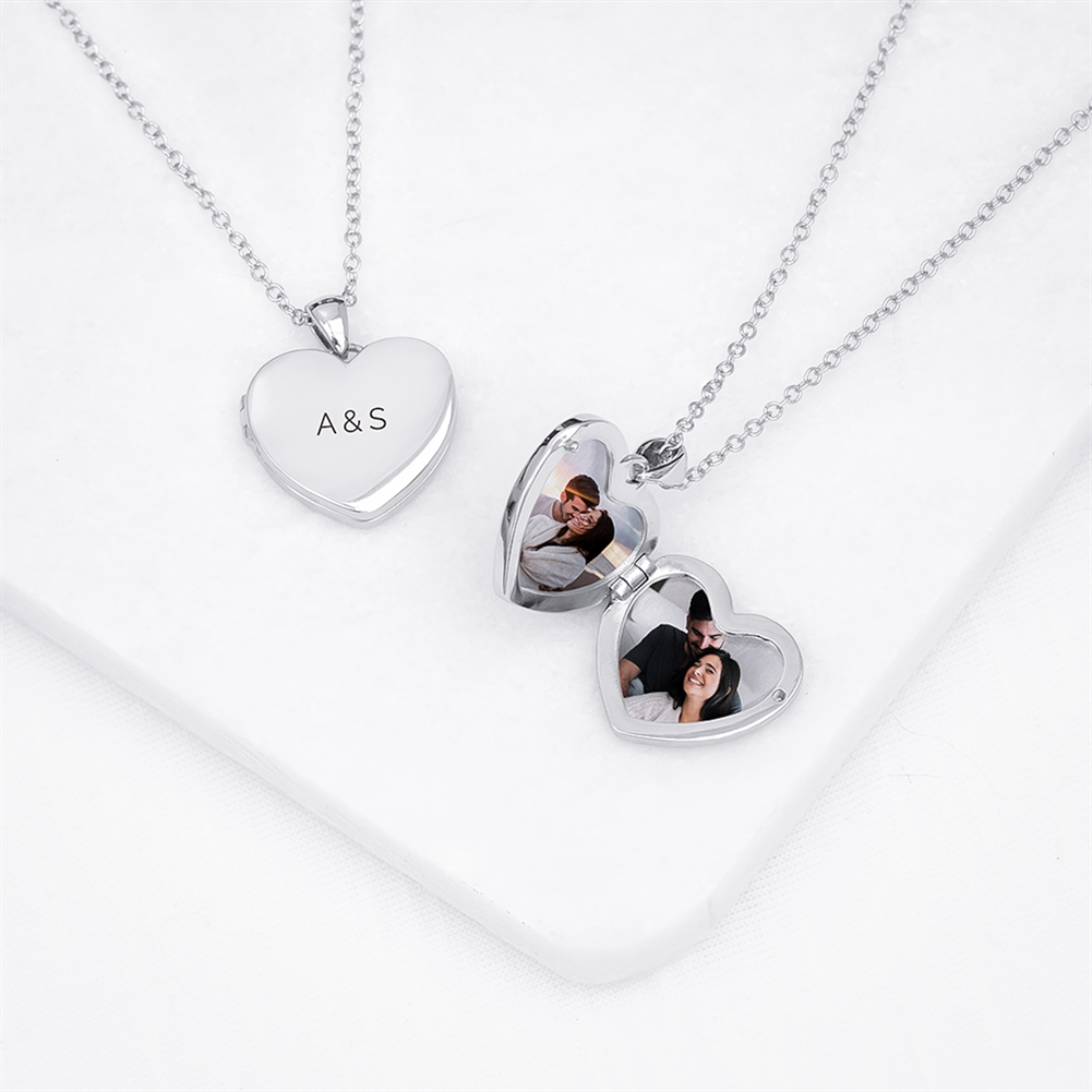 Treat Gifts (Opazlight) Silver Personalised Photo Locket Necklaces (Heart - )