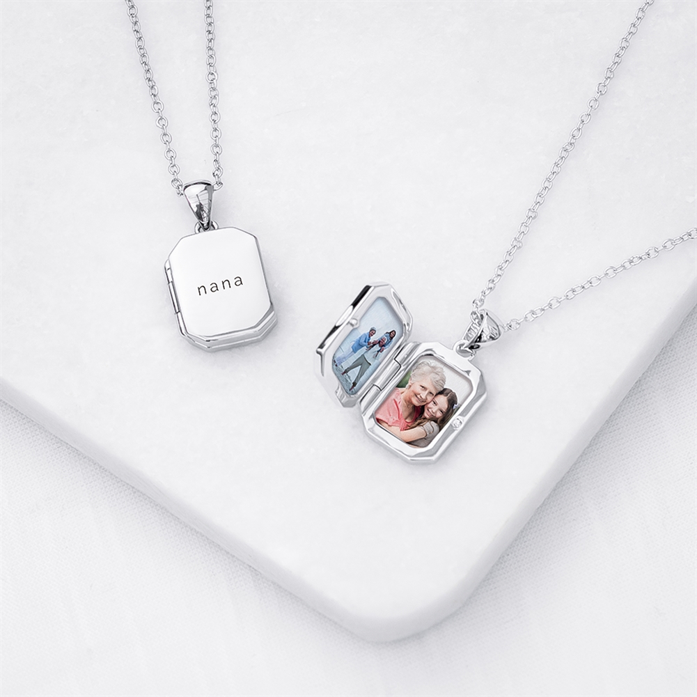 Treat Gifts (Opazlight) Silver Personalised Photo Locket Necklaces (Rectangle - )