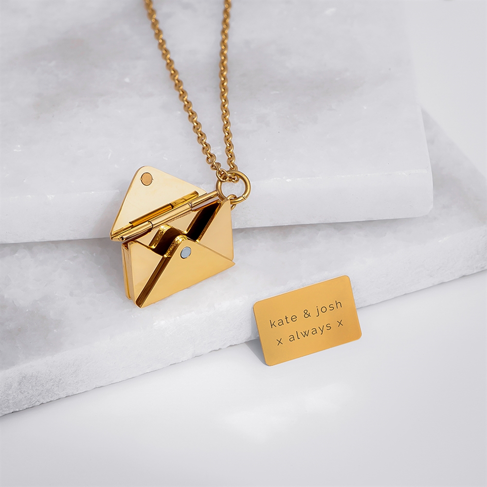 Treat Gifts (Opazlight) Gold Personalised Secret Message Envelope Necklace (Gold)