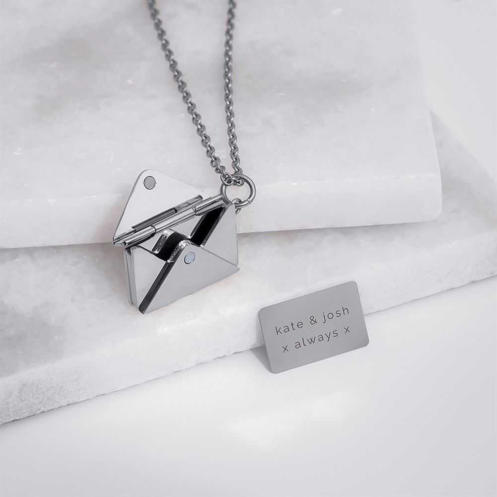 Treat Gifts (Opazlight) Silver Personalised Secret Message Envelope Necklace (Silver)