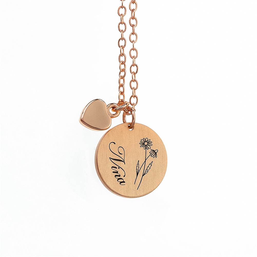 Treat Gifts (Opazlight) Black/Gold Personalised Birth Flower Brushed Heart And Disc Necklaces