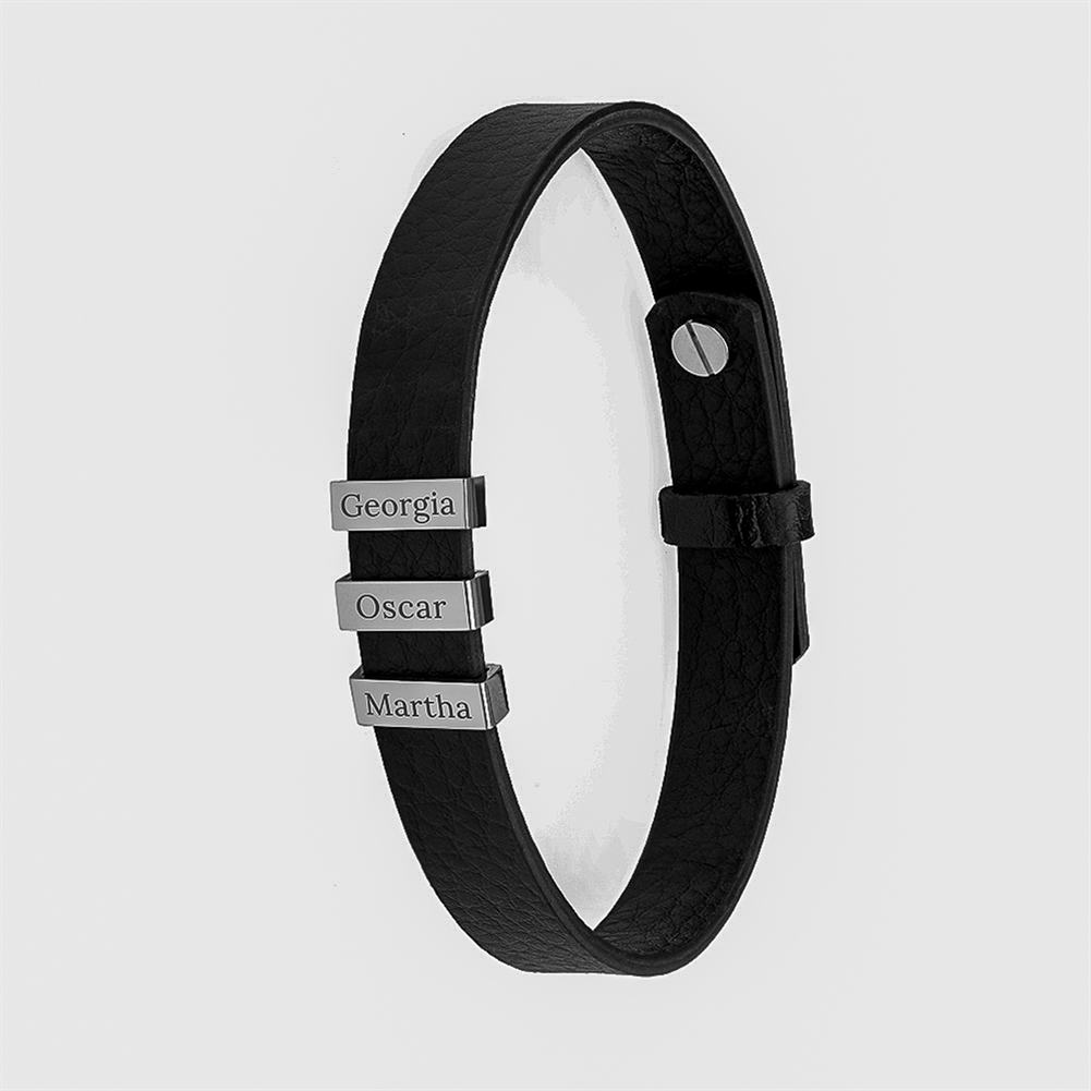 Treat Gifts (Opazlight) Men's Black Personalised Soho Tag Leather Bracelet
