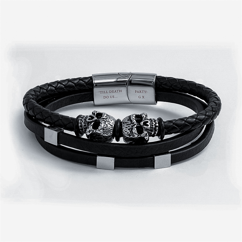 Treat Gifts (Opazlight) Men's Personalised Skulls Leather Rope Bracelet