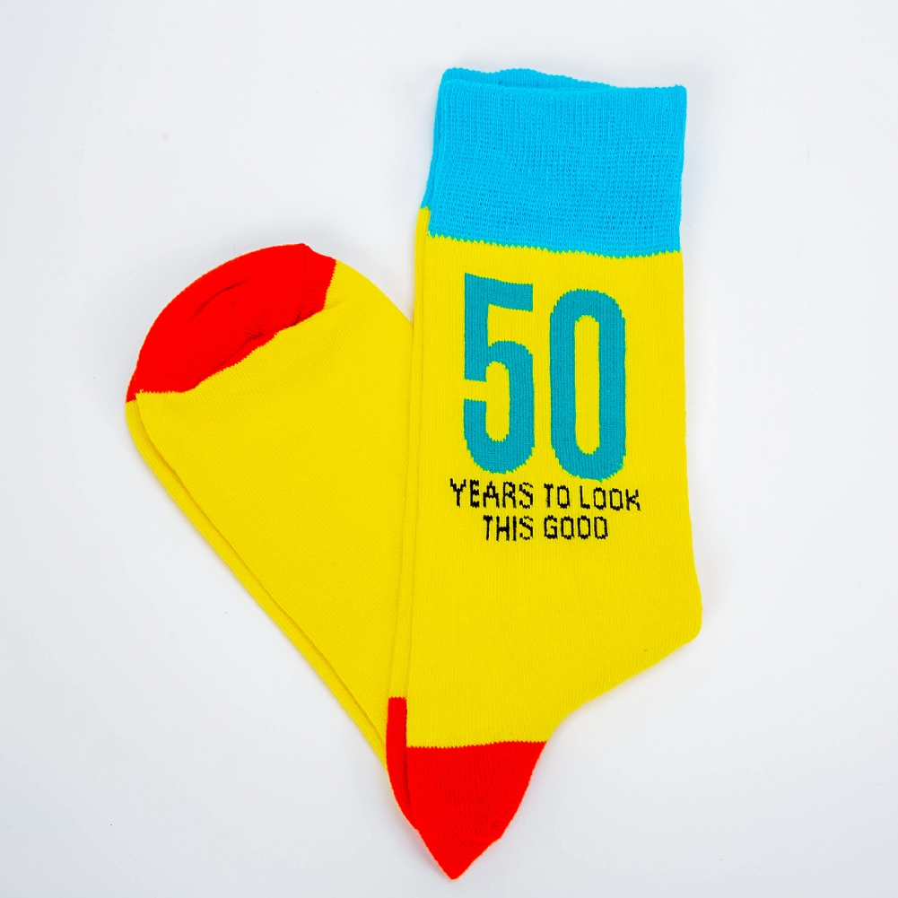 Widdop, Bingham & Co. Ltd Men's Yellow/Red/Blue Funny 50Th Socks For