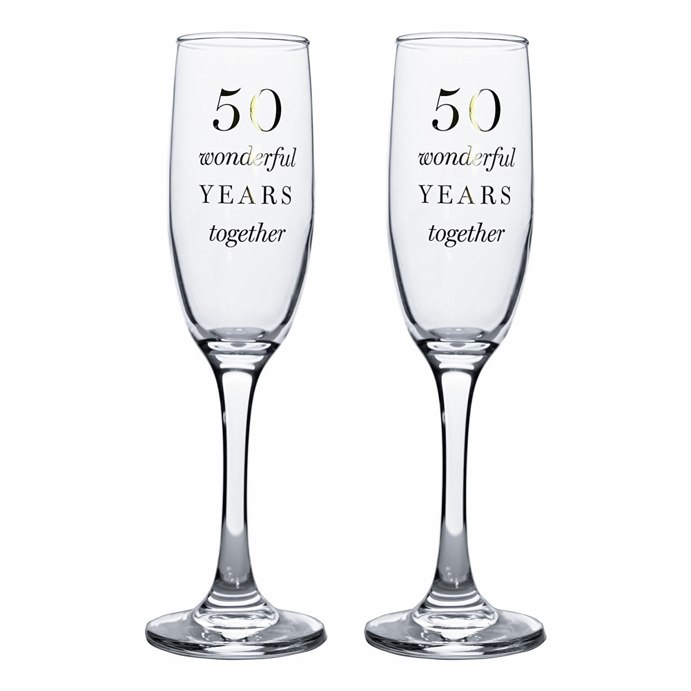 50th Anniversary Champagne Flute Glasses – Set of 2 50th Anniversary Champagne Flute Glasses – Set of 2