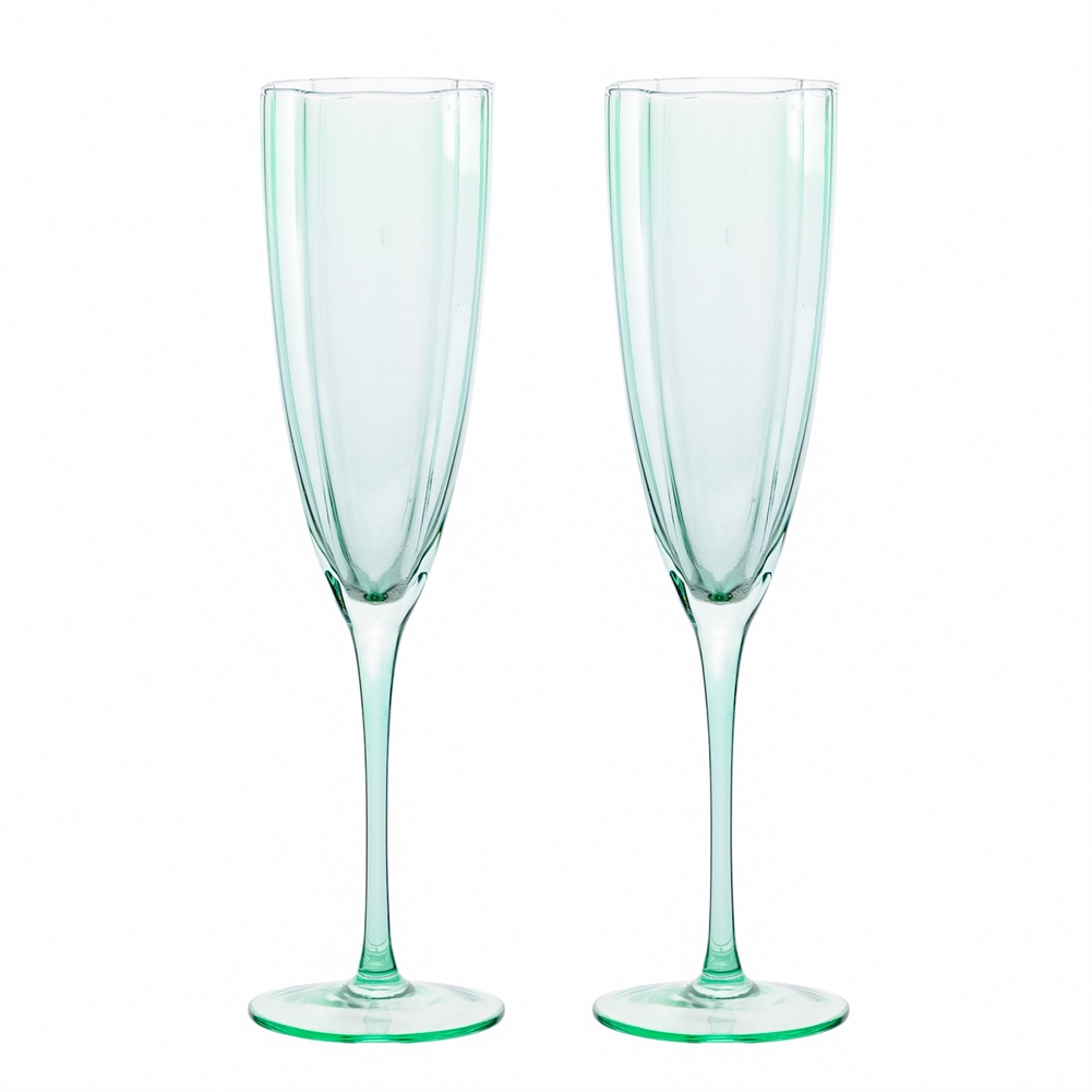 Widdop, Bingham & Co. Ltd Green Set Of 2 Scalloped Champagne Flutes (Green)