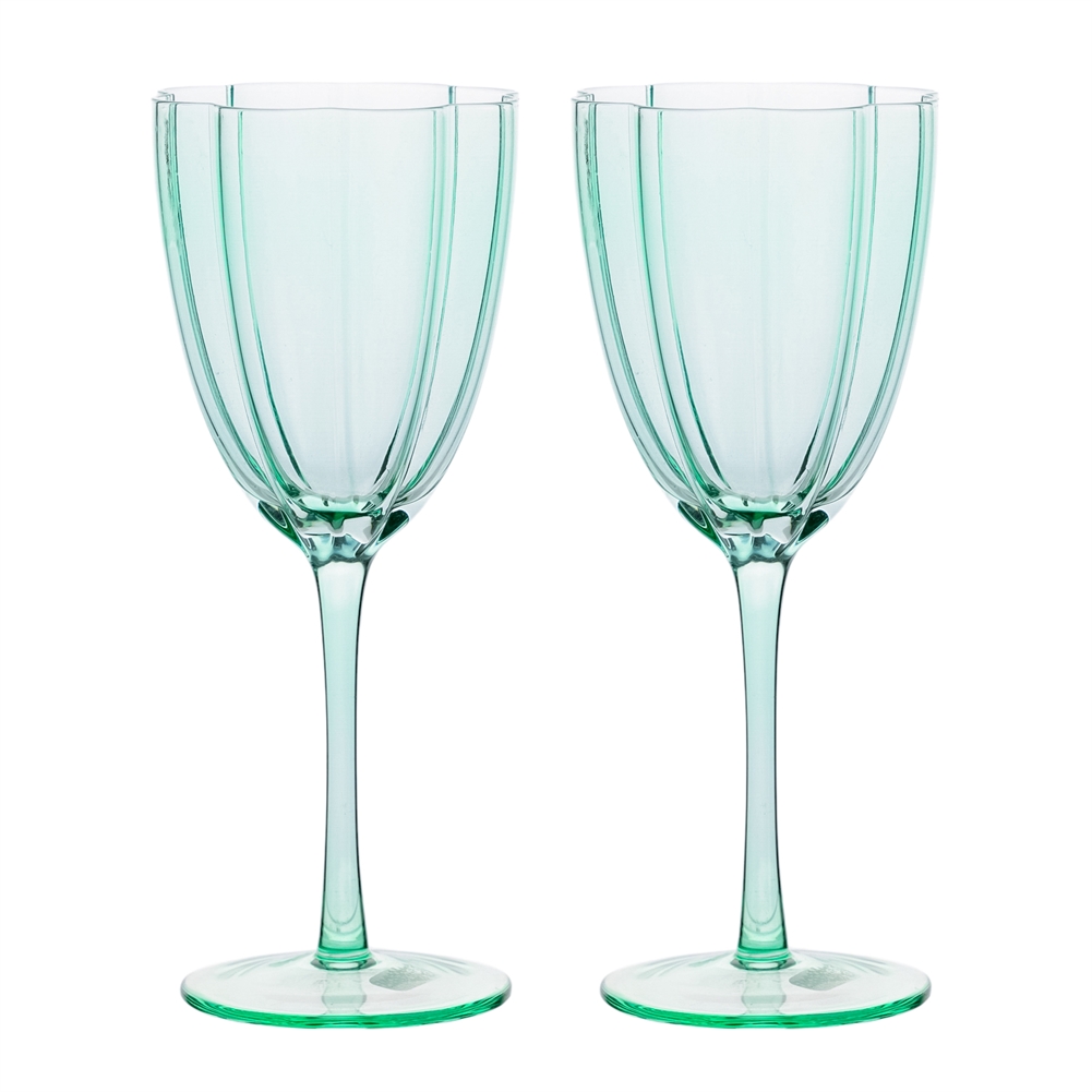 Widdop, Bingham & Co. Ltd Green Set Of 2 Scalloped Wine Glasses (Green)