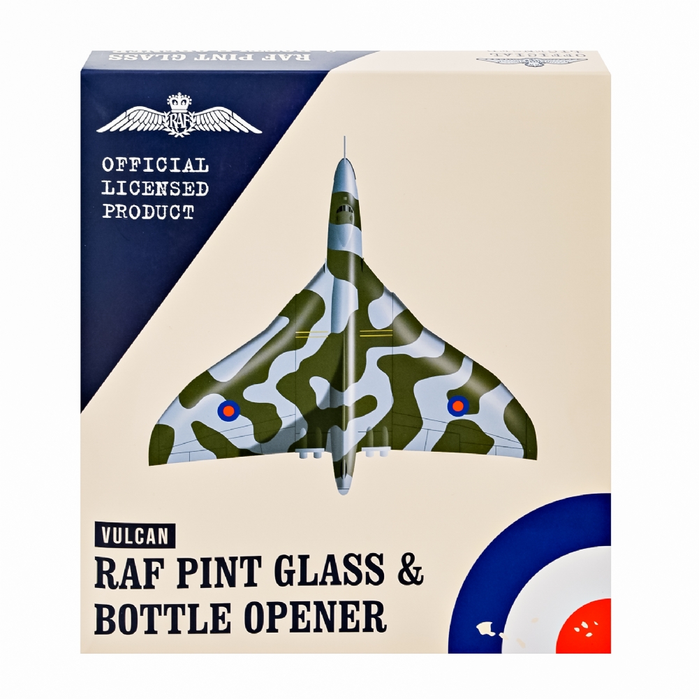 Widdop, Bingham & Co. Ltd Raf Vulcan Etched Pint Glass & Bottle Opener Set