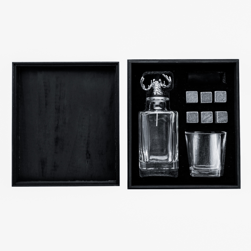 Whisky Stag Decanter, Glass & Cooling Stones Set
