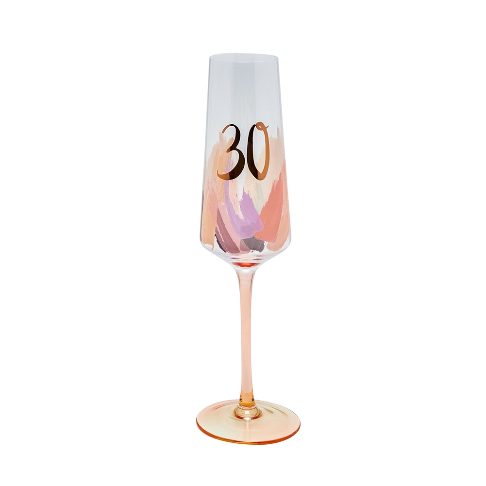 Widdop, Bingham & Co. Ltd Pink/Gold Brushstroke 30Th Birthday Flute Glass