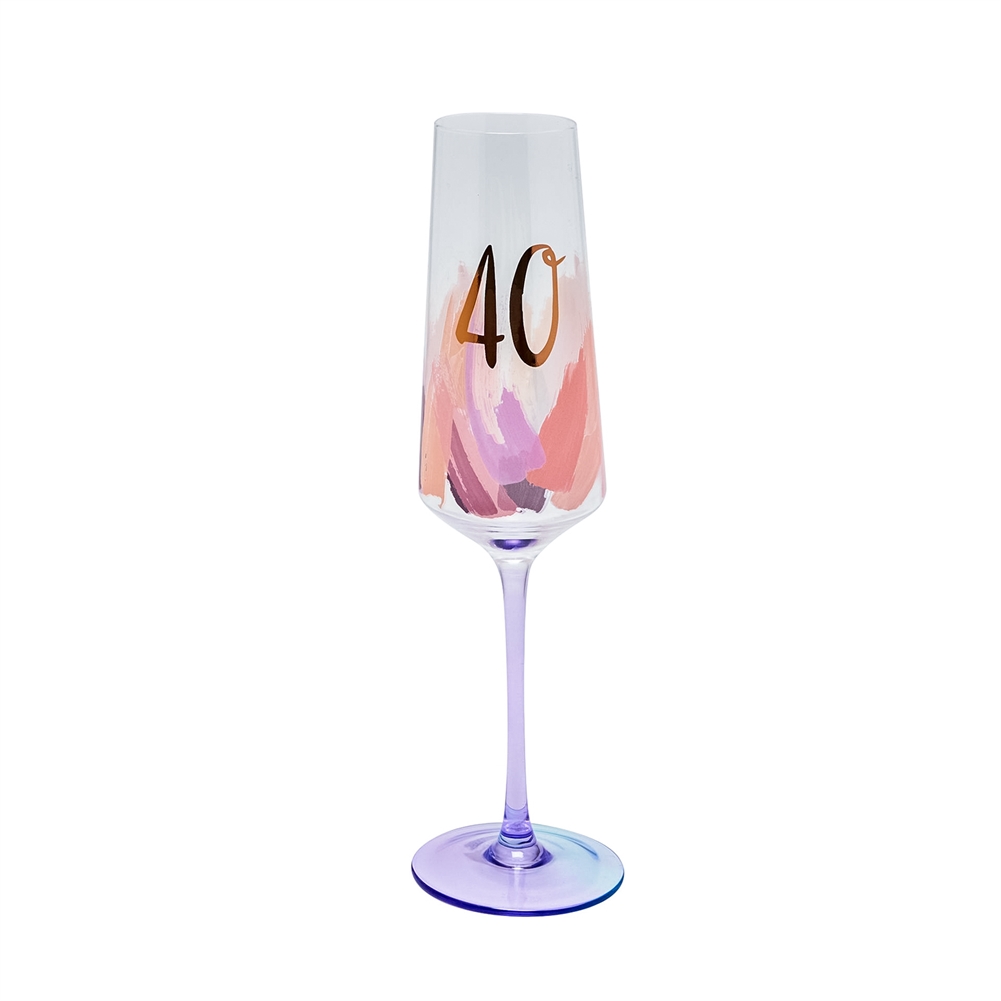 Widdop, Bingham & Co. Ltd Pink/Gold Brushstroke 40Th Birthday Flute Glass