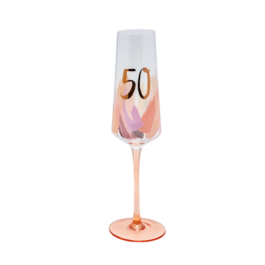Widdop, Bingham & Co. Ltd Pink/Gold Brushstroke 50Th Birthday Flute Glass