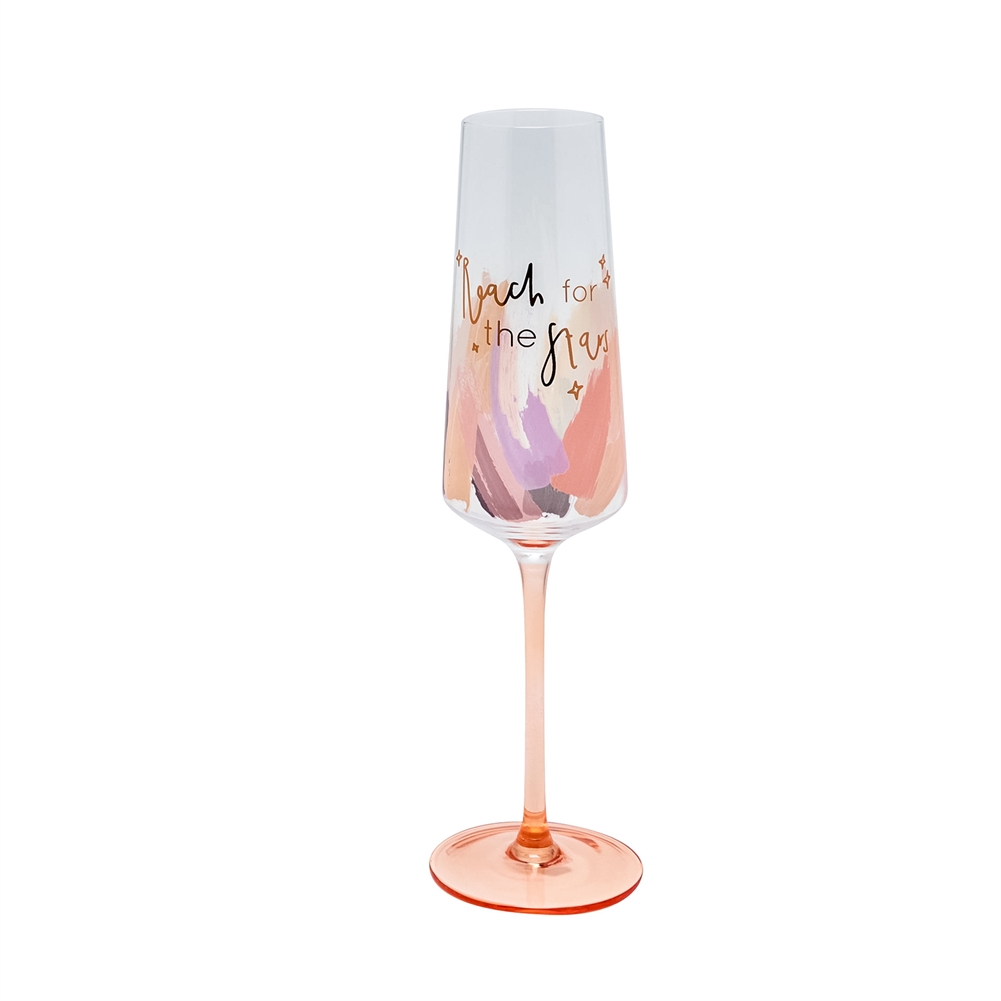 Widdop, Bingham & Co. Ltd Pink/Gold Brushstroke "Reach For The Stars" Birthday Flute Glass