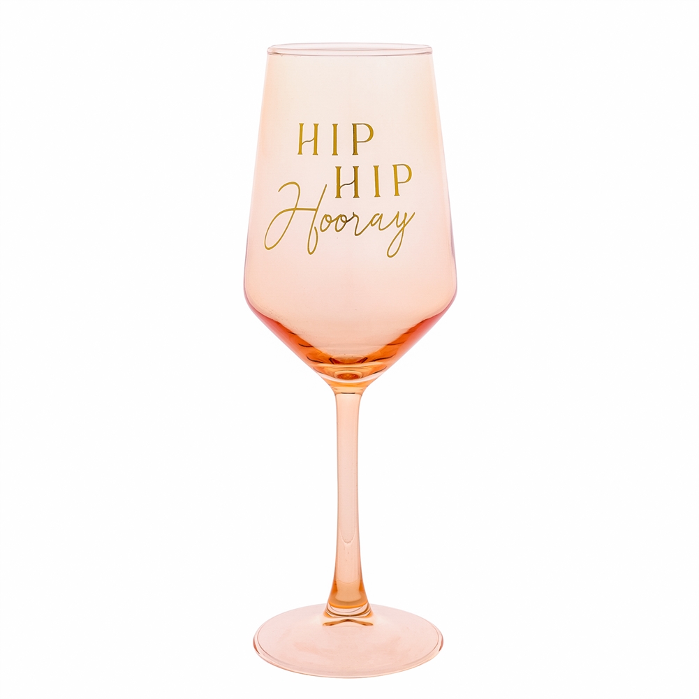 Widdop, Bingham & Co. Ltd Peach/Gold Hip Hip Hooray Wine Glass