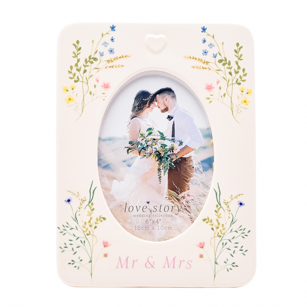 Widdop, Bingham & Co. Ltd Love Story Ceramic Floral Mr & Mrs Photo Frame