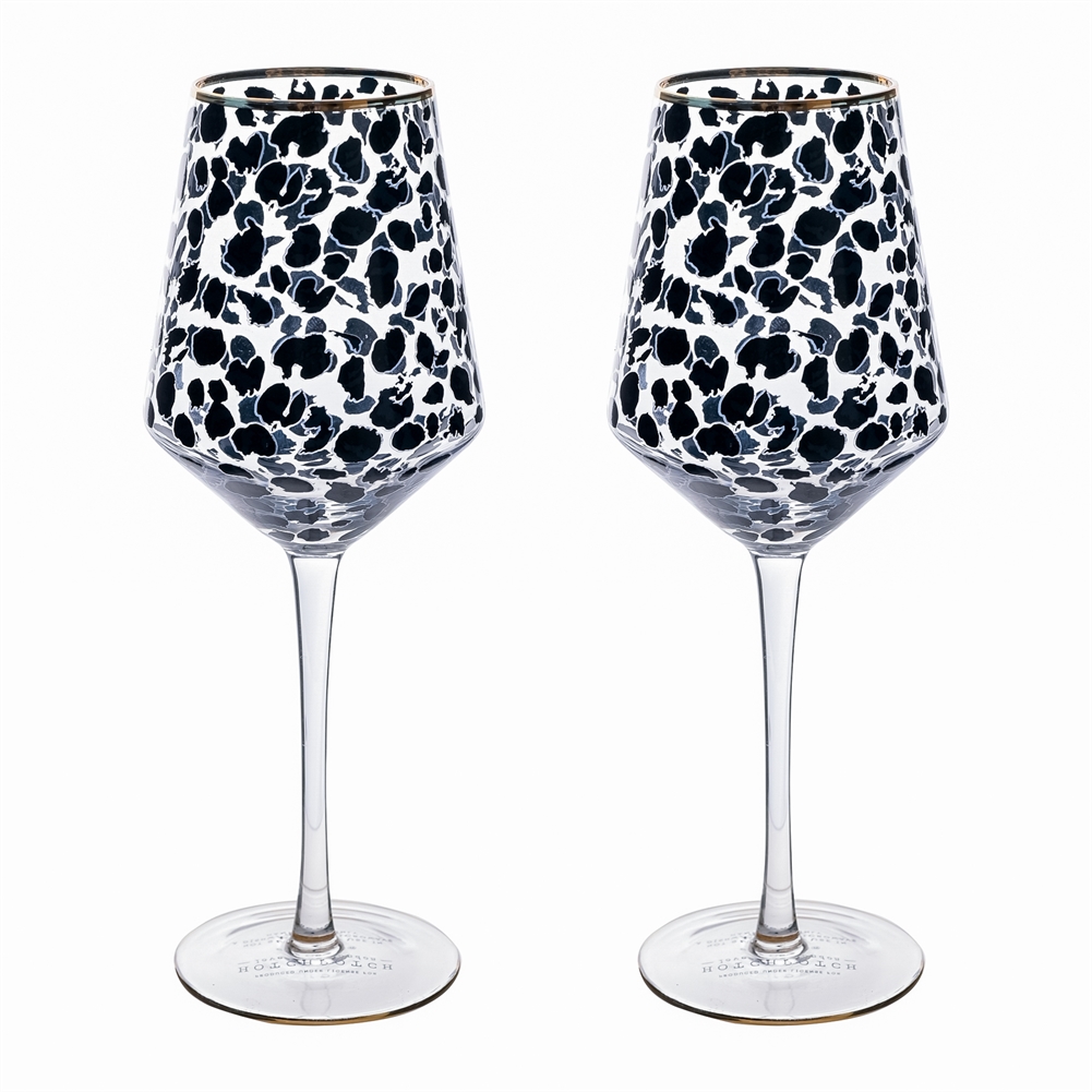 Set of 2 Leopard Print Wine Glasses Set of 2 Leopard Print Wine Glasses