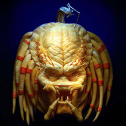 Predator pumpkin carving by Ray Villafane